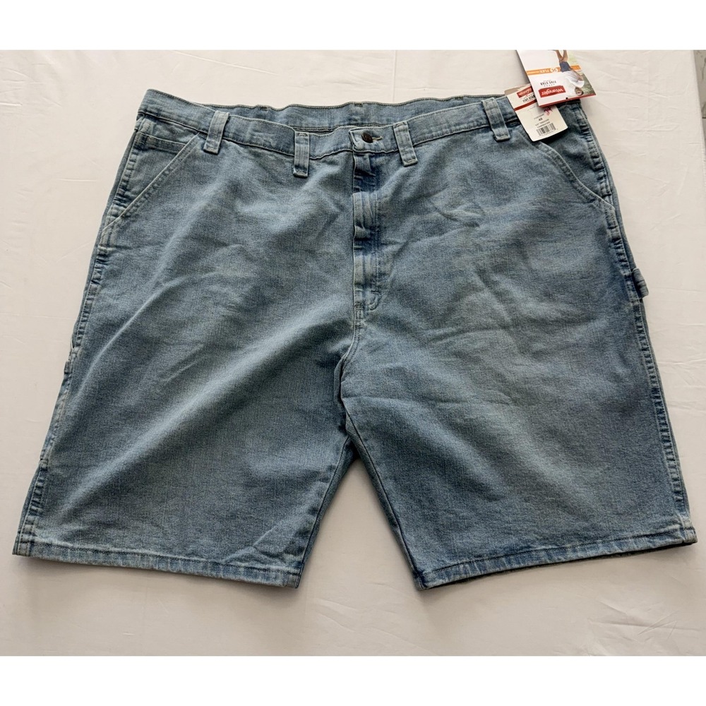 Wrangler Five Star Carpenter Shorts Mens 48 Blue Denim Relaxed Stretch 10 Inseam